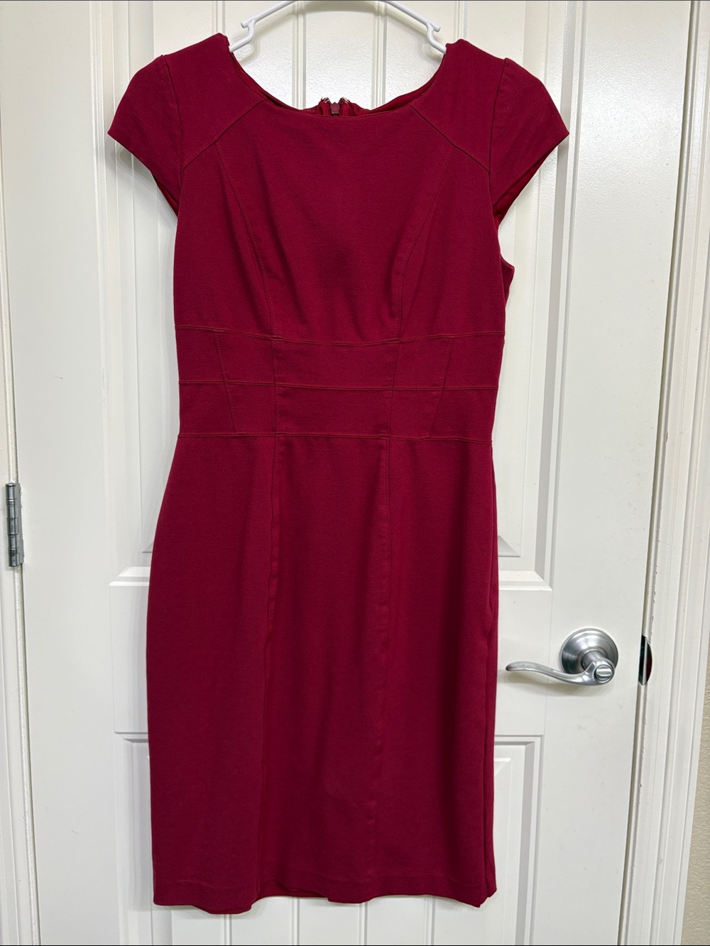White House Black Market Fitted Cap-Sleeve Sheath Dress - Berry Red